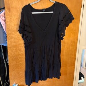 Torrid Black V-Neck Blouse with Lace Sleeves